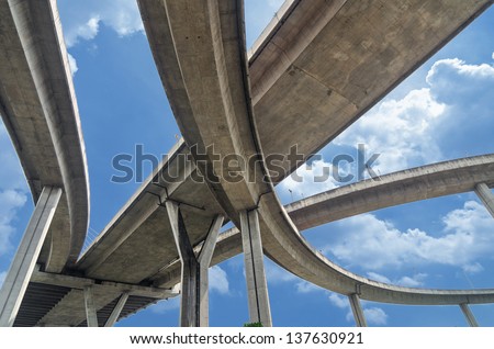 Elevated Expressway. The Curve Of Suspension Bridge, Thailand.