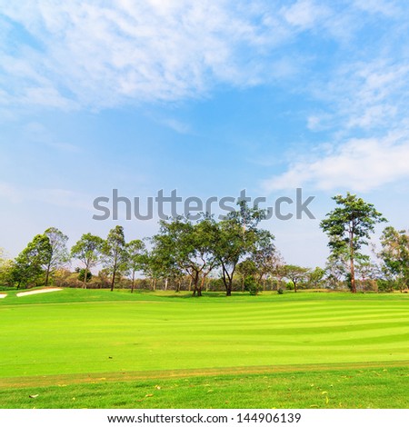 Golf course with Fairway Tree and Blue sky
