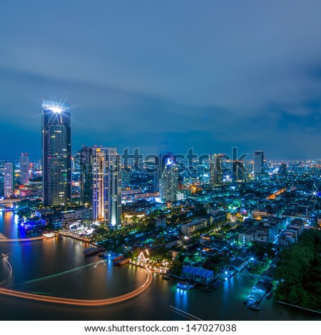 Bangkok Cityscape. Bangkok Night View In The Business District. At Dusk.
