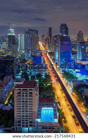 Views of Bangkok Residential district with expressway During morning twilight