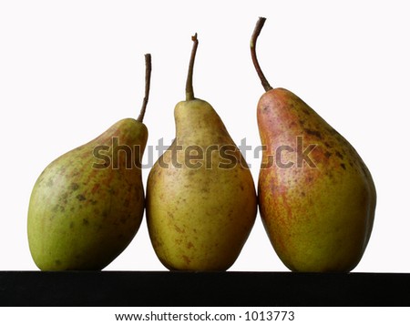 still life with three pears on white background