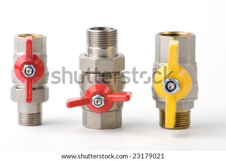 three gas and water topcocks  ball valve on white background