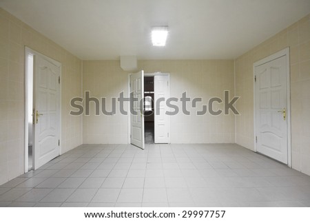 Empty hospital hall with the doors
