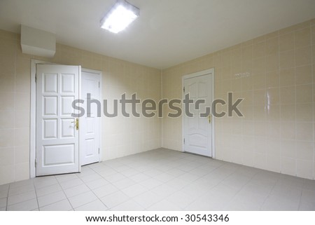 Empty hospital  hall with electric lights