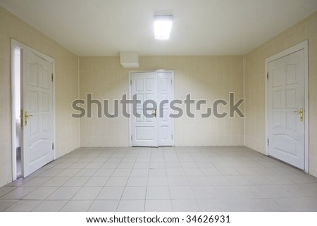 Empty hospital hall with closed  doors