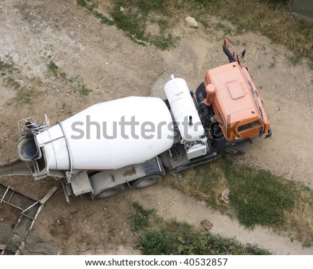 Cement Mixer Truck at work above