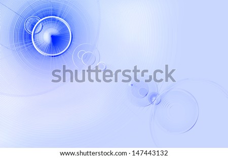 Blue abstract background with bokeh, lenses and optical lines