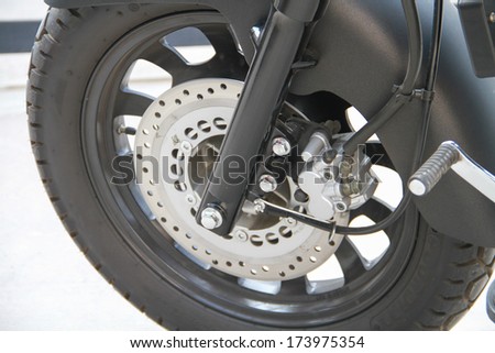 Disc brakes and wheels of the motorcycle