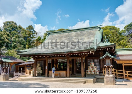SAITAMA, JAPAN - APRIL 14 2014: Hikawa Shrine, Saitama, Japan. According to the shrine\'s tradition, the shrine was established during the reign of Emperor Kosho in 473 BC.