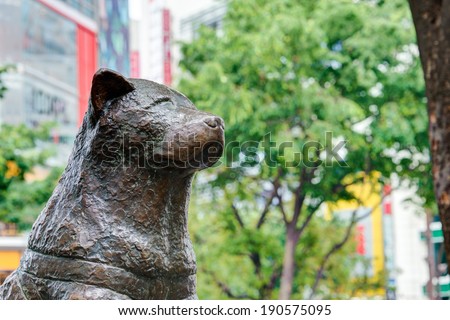 TOKYO, JAPAN - May 1 2014: Hachiko statue. Hachiko (November 10, 1923 - March 8, 1935) was remembered for his remarkable loyalty to his owner which continued for many years after his owner\'s death.