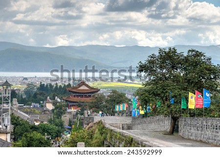 DALI, CHINA - Aug 31 2014: City Wall at Dali Old Town. a famous landmark in the Ancient city of Dali, Yunnan, China.