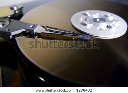 Opened Hard disk drive. Data storage medium.