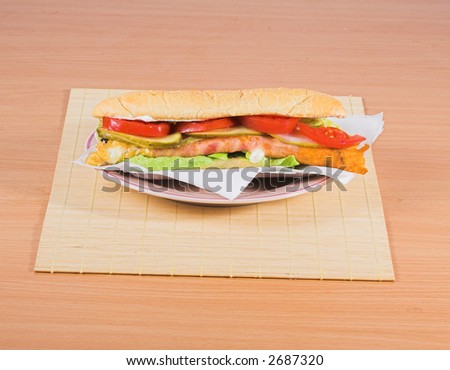 Tasty Fast food sandwich on plate. Junk food concept