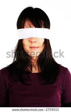 stock photo Blindfolded woman eyes Tied eyes censorship concept