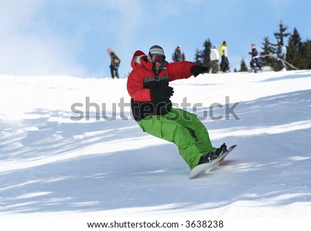 Snowboarder on snow ski slope. Winter sport lifestyle concept