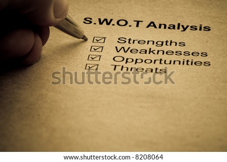 Business strategy analysis concept. SWOT analysis - strength, weakness, opportunities, threats