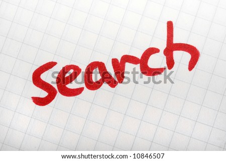 Red word SEARCH on paper. Hand writing font and internet concept