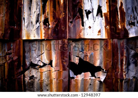 Rusty Metal background. Ripped corrosion wall