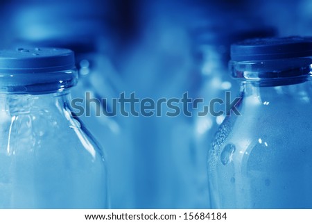 Medical lab equipment. Small empty bottles