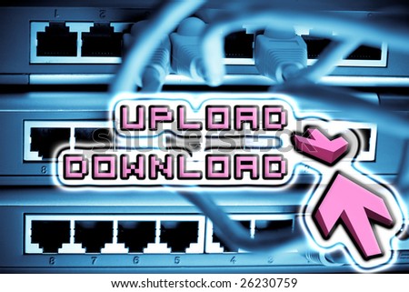 Upload and download in computer network. ADSL Internet link concept