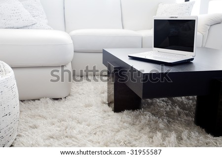 Sofa Laptop Table on Livingroom  White Furniture   Sofa And Couch With A Laptop On Table