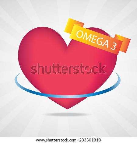 Heart with omega-3 banner. Heart protection.