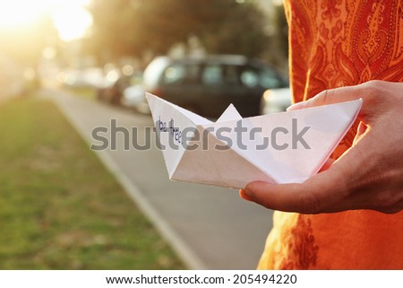 Be free or Sunset background, Paper boat