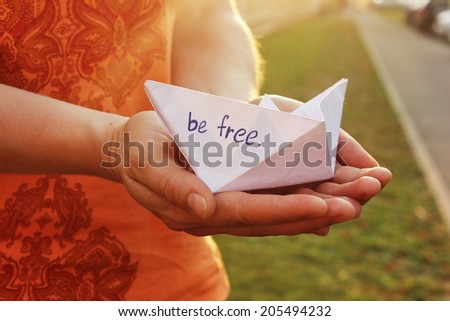 Be free or Sunset background, Paper boat, Way to go