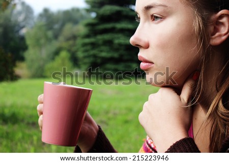 a Beautiful girl drinking tea or Good morning, Healthy lifestyle
