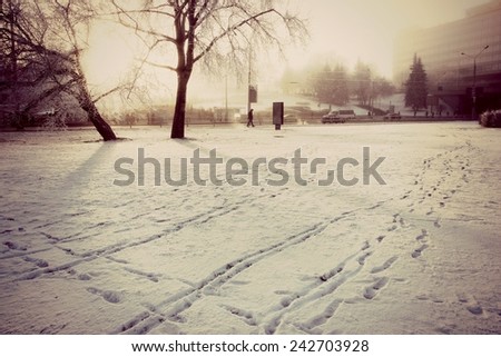 Footprints in the snow, Snow background, Winter background, Winter snow or Winter field