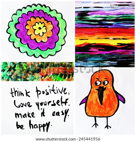 Creative thinking or Creative background, Think positive, Love yourself, Be happy, Make it easy, Think outside the box