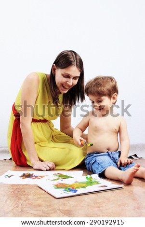 Mother and son painting, Creative children, Creative studio, Children drawing, Happy child, Kids drawing or Creative thinking, Children care, Art therapy, Painting background