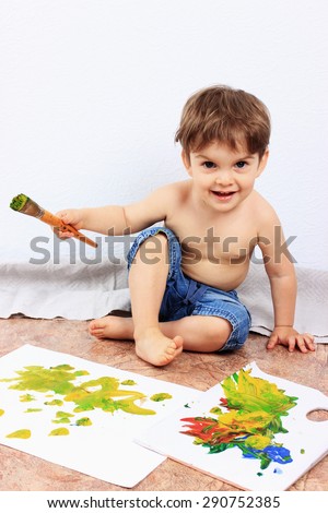 Creative child or Painting, Clever child, Art school, Art therapy, Art studio, Painting brush, Happy child, Happy boy, Art lessons