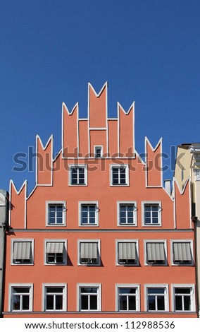 Fassade in Landshut, Facade of a historic house in Landshut in Lower Bavaria
