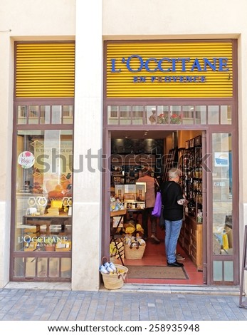 MALAGA, SPAIN - MARCH 01:  L\'Occitane en Provence store on March 01, 2015 in Malaga. L\'Occitane is an retailer of body, face, and home products based in Manosque, France with shops in 90 countries.
