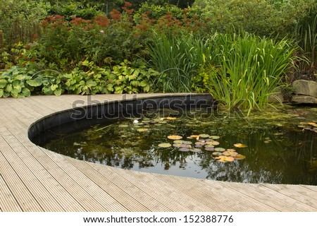garden pond with decking