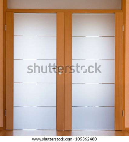 View of a modern living room door,  stitched - original size