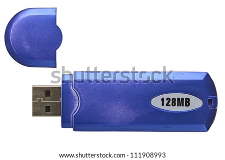 Close up of a old USB flash memory isolated on white background.