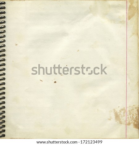 Blank paper page from old spiral notebook, vintage background,  framework for your content