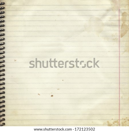Blank Lined Paper Page From Old Spiral Notebook, Vintage Background, Framework For Your Content