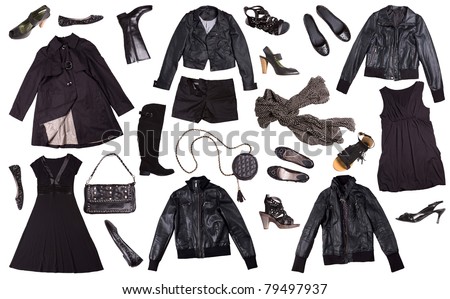 black clothes for women isolated on white background - punk style