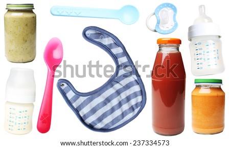 feeding stuff for babies isolated on white