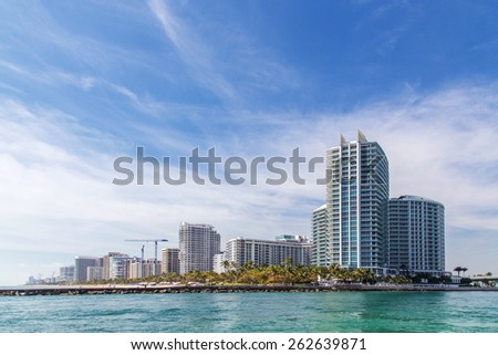 Miami Beach in Florida with luxury apartments and waterway Landscape