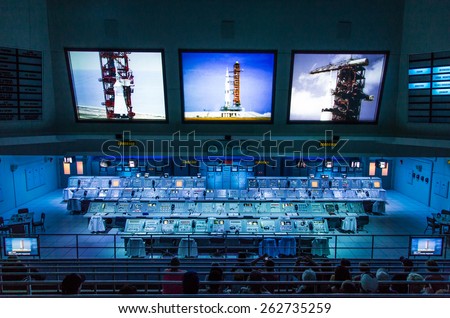 Cape Canaveral, Florida, USA - MARCH 20, 2015: NASA Kennedy Space Center Museum, real Apollo mission launch control center