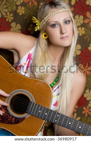 stock photo Hippie Girl Playing Guitar