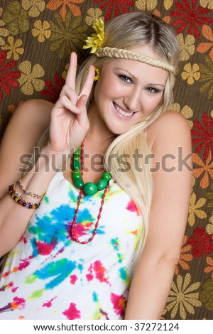 stock photo Hippie Girl Giving Peace Sign