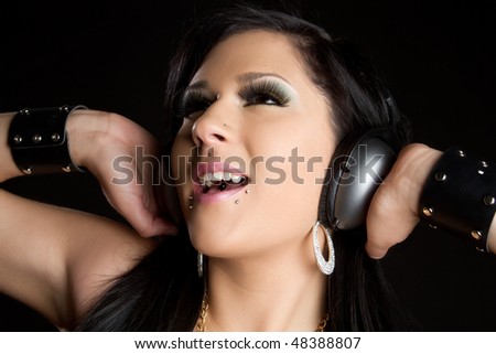 stock photo Girl Wearing Headphones