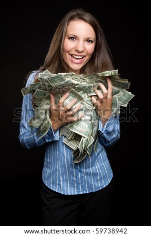 stock photo : Beautiful woman holding cash money
