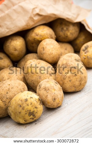 Potatoes spilling out of paper bag