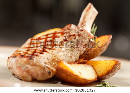 Grilled meat ribs with potatoes